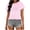 Pink, variant on Wenini Women's Striped T-Shirt Casual Summer Basic Short Sleeve Round Neck Lightweight Soft Crop Top, Green XL