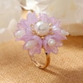 thumbnail image 5 of Cute Shell Pearl Flower Statement Ring for Women Gold Plated Dainty Petal Leaf Floral Wedding Promise Expandable Adjustable Open Wrap Finger Rings Comfort Fit Holiday Jewelry, 5 of 10