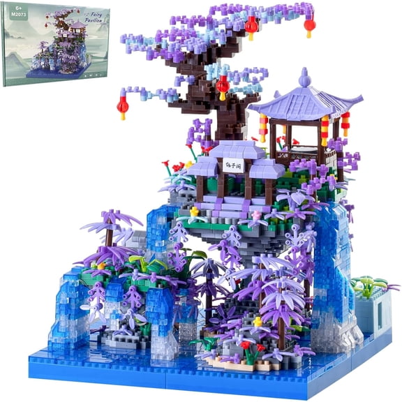 Cherry Blossom Tree House Micro Building Blocks Set,Peach Blossom Pond Flowers Bricks Architecture Kit with LED Light Gifts for Adults and Kids（2500 Pieces）