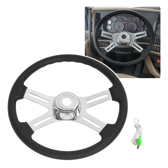 Hecasa Steering Wheel for 1950-2025 Freightliner/Kenworth/Peterbilt/Volvo/Mack Black