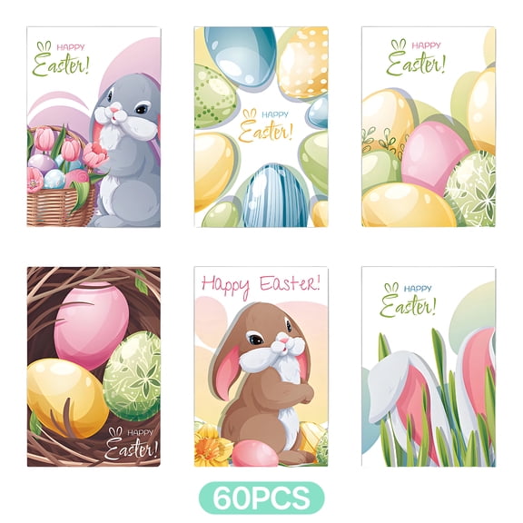 CCOCC 60Pcs Easter Greeting Cards,Cartoon Bunny Easter Eggs Paper Card,Size 3.94 x 5.91 Inches,Easter Cards Blessing Gift & Party Decoration Inchesvitation Card