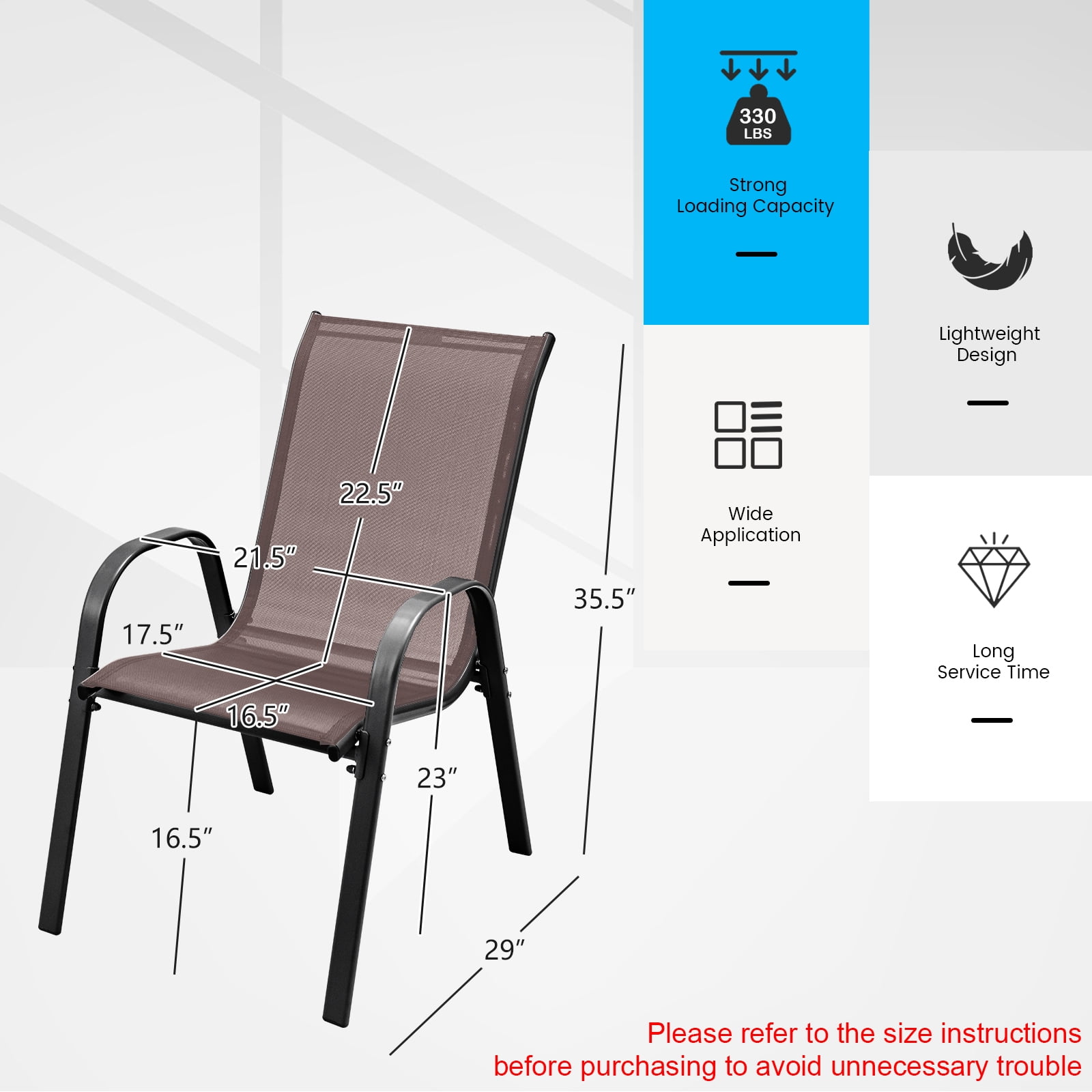 Gymax 4PCS Patio Stacking Dining Chairs w/ Curved Armrests & Breathable Seat Fabric Brown