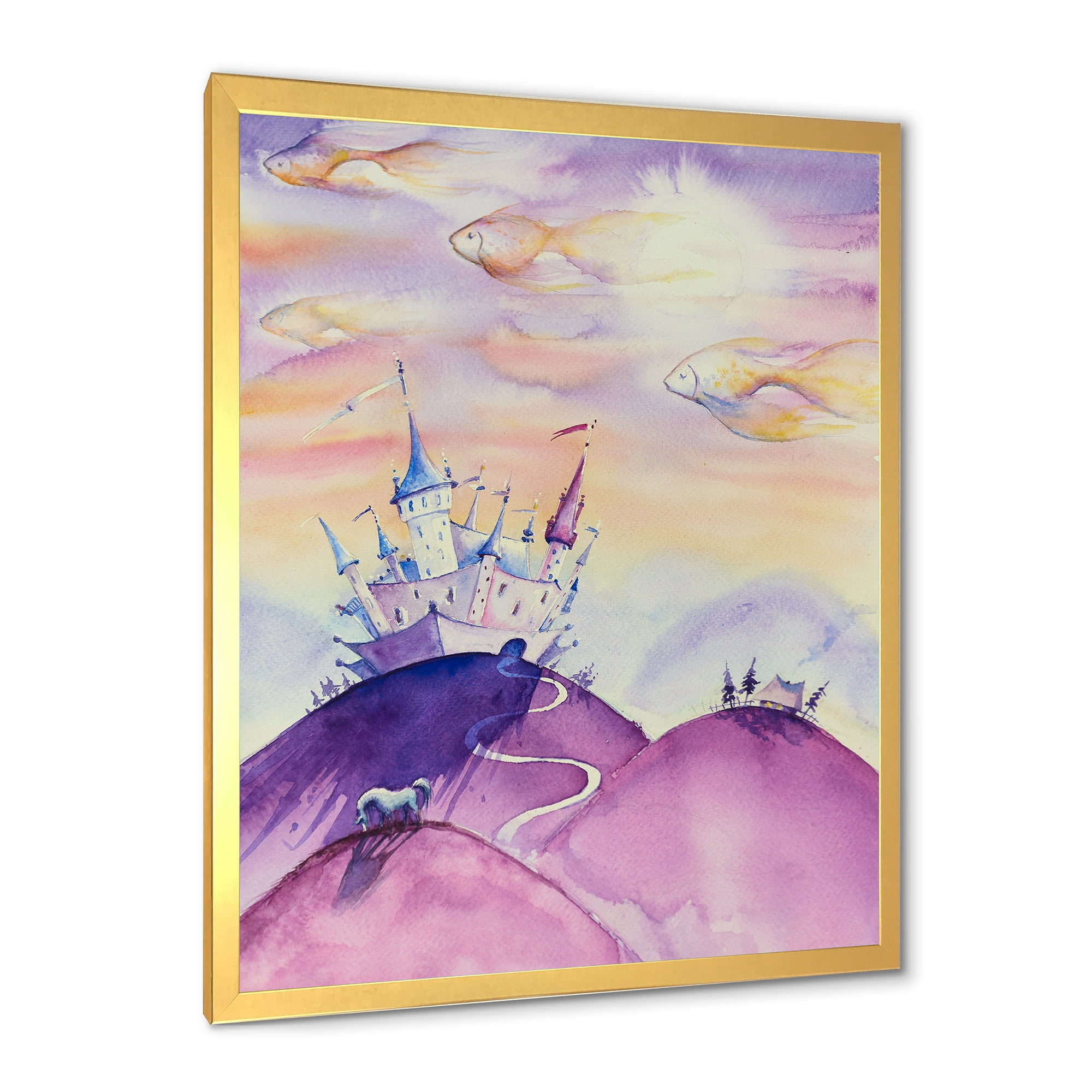 Designart 'Fairy Tale Kingdom Palace On Purple Mountain Top' Children's Art Framed Art Print