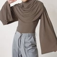 thumbnail image 4 of KHONTS Men's Draped Cowl Neck Tops Long Flare Sleeves Tees Solid Slim Fit T Shirts Brown XL, 4 of 9