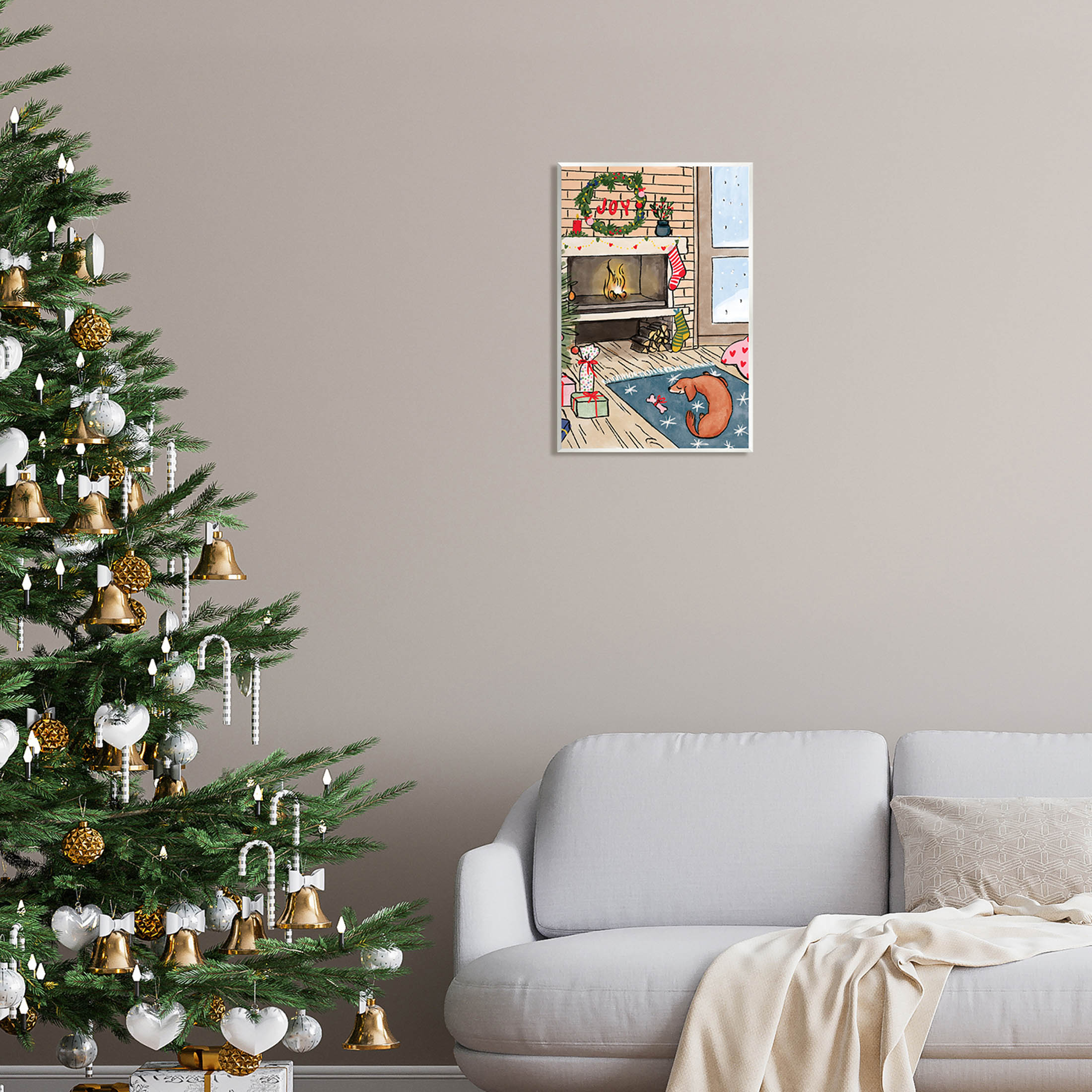 Cozy Christmas Fireplace Tree Holiday Graphic Art Unframed Art Print Wall Art