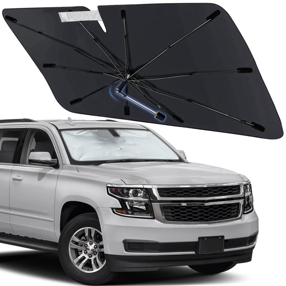 Windshield Sun Shade Umbrella for Chevrolet Tahoe 2015-2020, Foldable Car Sunshade for Front Window with 360 Rotating Shaft, Custom-Fit Car Sun Shades for UV Blocking and Heat Reduction