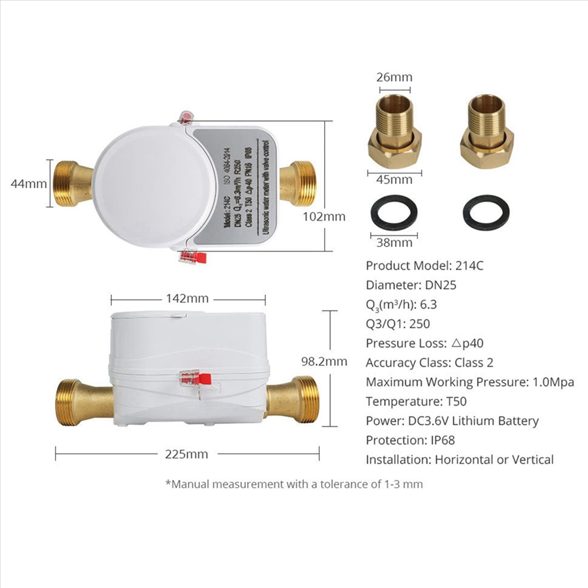 2X Tuya Zigbee Ultrasonic Water Meter DN20 with Valve LCD Display Water Quantity Flow Consumption Measure IP68,2 x Ultrasonic Water Meter kit