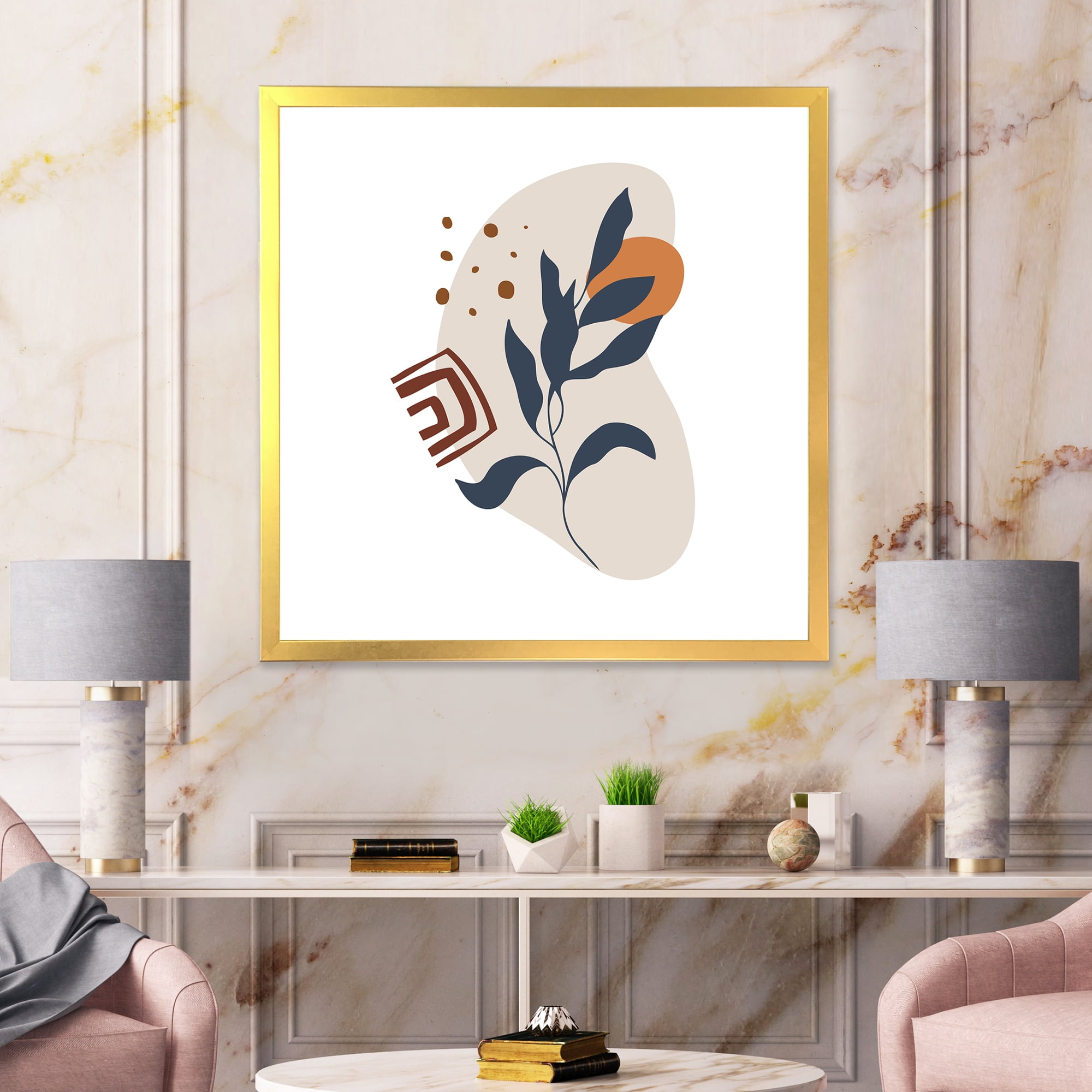 Designart 'Abstract Minimal Shapes Under Flowers VII' Modern Framed Art Print