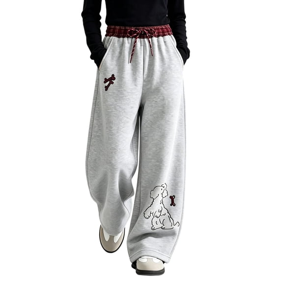 Lastesso Wide Leg Sweatpants for Girls Graphic Print Baggy Athletic Cute Elastic Waist Sweat Pants Gray Size 5