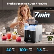 EUHOMY Nugget Ice Maker Countertop, 40Lbs/24H Chewable Pebble Ice Machine with Smart App Control and Self-Cleaning Function, Black