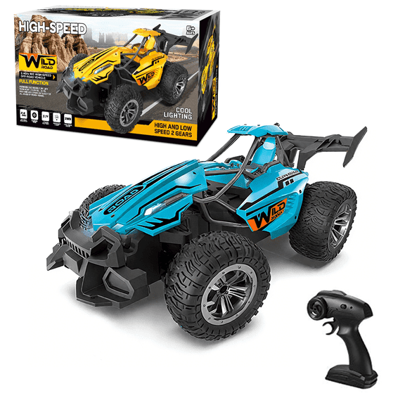 RC Monster Truck, 20 km/h High Speed Remote Control Off-Road Car with Variable Speed, LED Front Lights, All-Terrain Rubber Tires, Anti-Collision Design, Racing Toy Gift for Kids Ages 6
