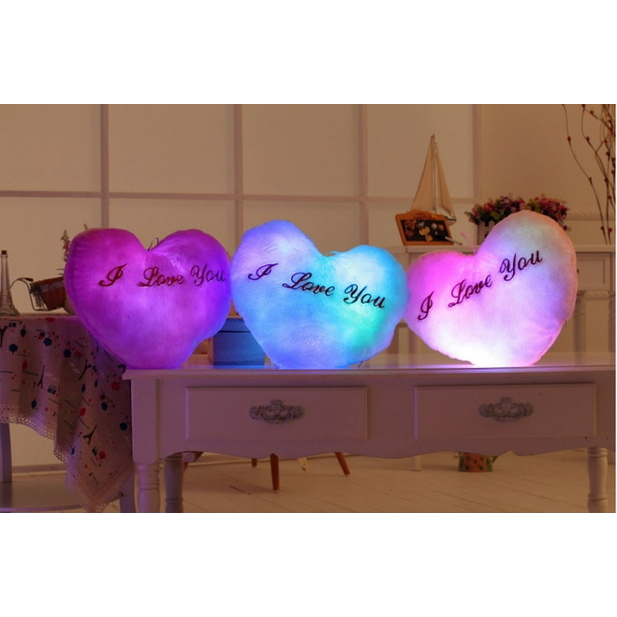 36 30cm Luminous Stuffed LED Light Up Plush Glow Pillow Music Playing Auto 7 Color Rotation Illuminated Heart Shaped Cushion Color blue Walmart