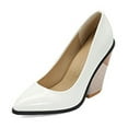 thumbnail image 2 of Lovskoo 2024 Women's High Chunky Closed Toe Block Heels Pointed Toe Wedding Party Elegant Slip on Pumps Shoes White, 2 of 4