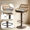thumbnail image 4 of Villeston Rattan Bar Stools Set of 4,Adjustable Height 360 Swivel Low Back Stools with Footrest Breathable Linen Cushions,Gray, 4 of 6