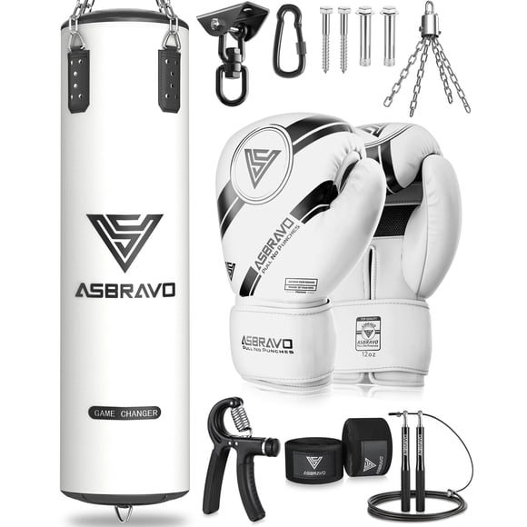Set de saco de boxeo ASBRAVO de 122 cm, cuero PU, guantes de 12 oz
