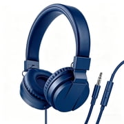 Kids Headphones, Ear Headphones for Kids, Wired Headphones with Microphone, Adjustable over Ear Headphones for Kids, Girls, Boys, Children, Cord 3.5mm Jack Wired for School Tablet (Blue)
