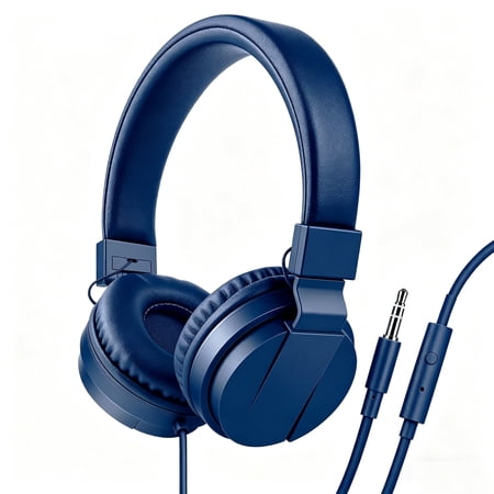 Kids Headphones, Ear Headphones for Kids, Wired Headphones with Microphone, Adjustable over Ear Headphones for Kids, Girls, Boys, Children, Cord 3.5mm Jack Wired for School Tablet (Blue)