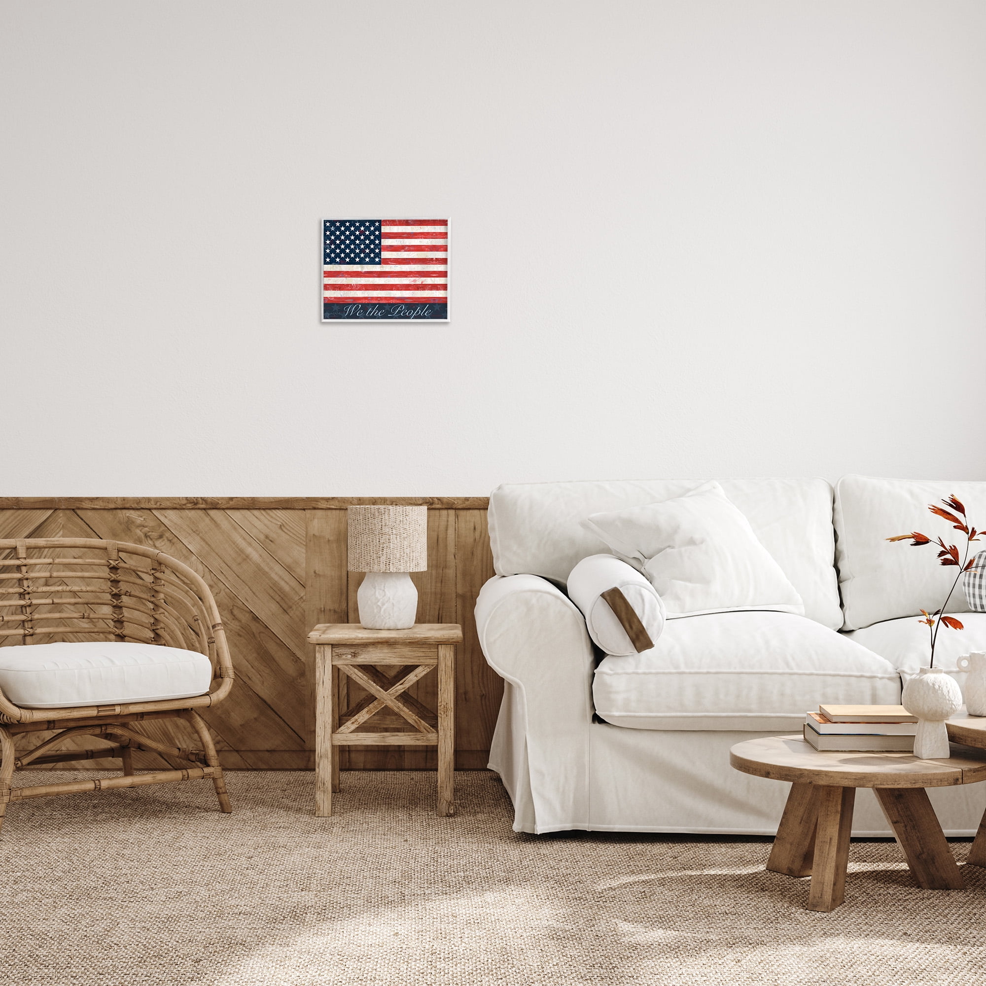 Stupell Industries We The People Flag Typography Painting White Framed Art Print Wall Art, 14 x 11