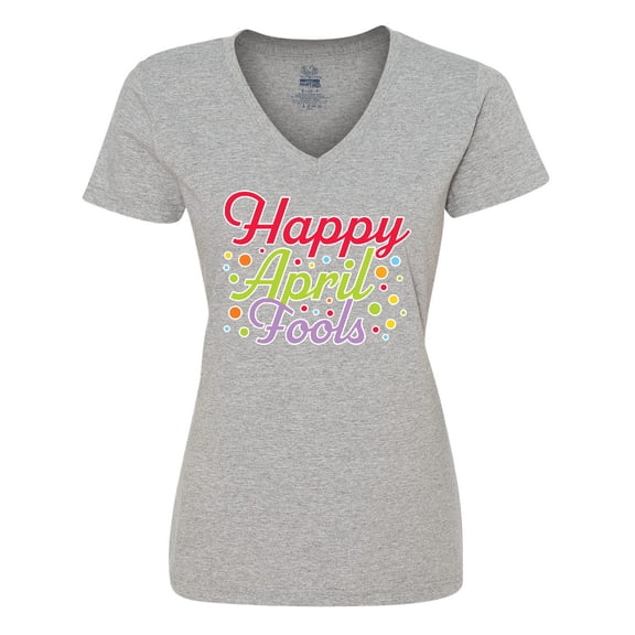 Inktastic Happy April Fools with Colorful Dots Women's V-Neck T-Shirt