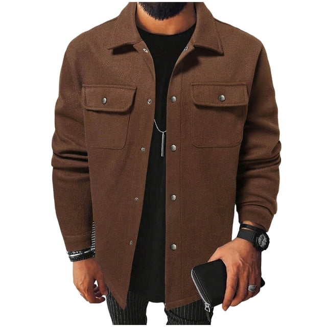 LIaqionyy Mens Shirt Button down Jackets Casual Shacket Fall Jacket Warm Work Coats Clothes with Pocket
