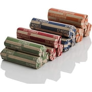 J Mark 100 Count Assorted Flat Coin Roll Wrappers - MADE IN USA, 25 Each of Quarter, Penny, Nickel and Dime Rollers and J Mark Coin Deposit Slip