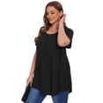 thumbnail image 6 of LATWIIV Women's Trendy Loose Pleated Tunic Solid Tops Puff Short Sleeve Tees Round Neck Leisure Shirts Black_4X, 6 of 7