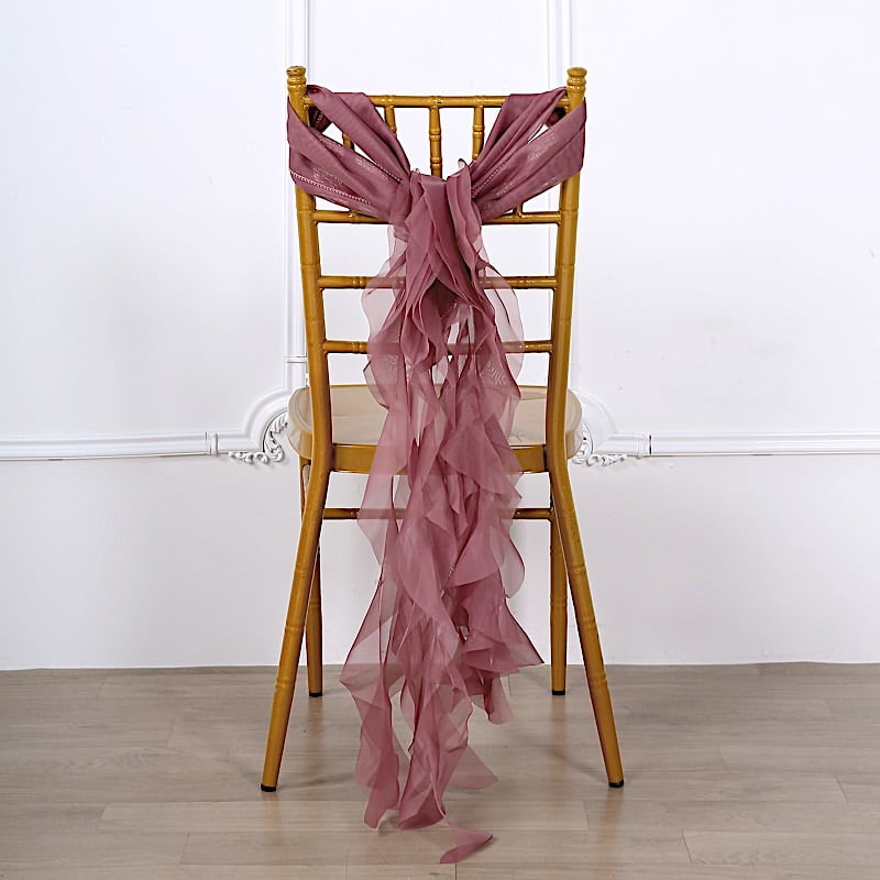 BalsaCircle 6 Mauve Premium Solid Curly Chiffon Chair Sashes Wedding ...