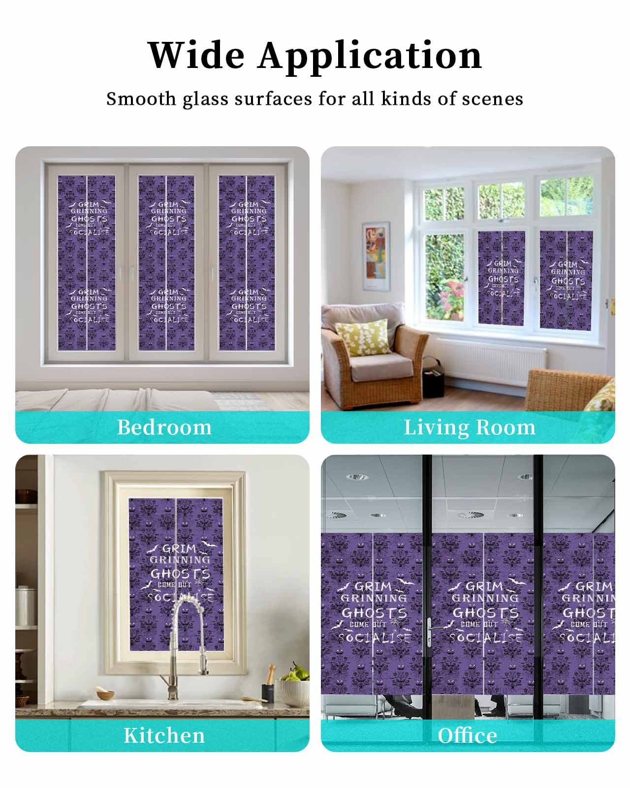 Purple Halloween Window Privacy Film Stained Glass Window Film Decorative Windows Cover Static Windows Cling for Glass Door White Bat Black Pumpkins Stickers for Bathroom 29.5"x118"