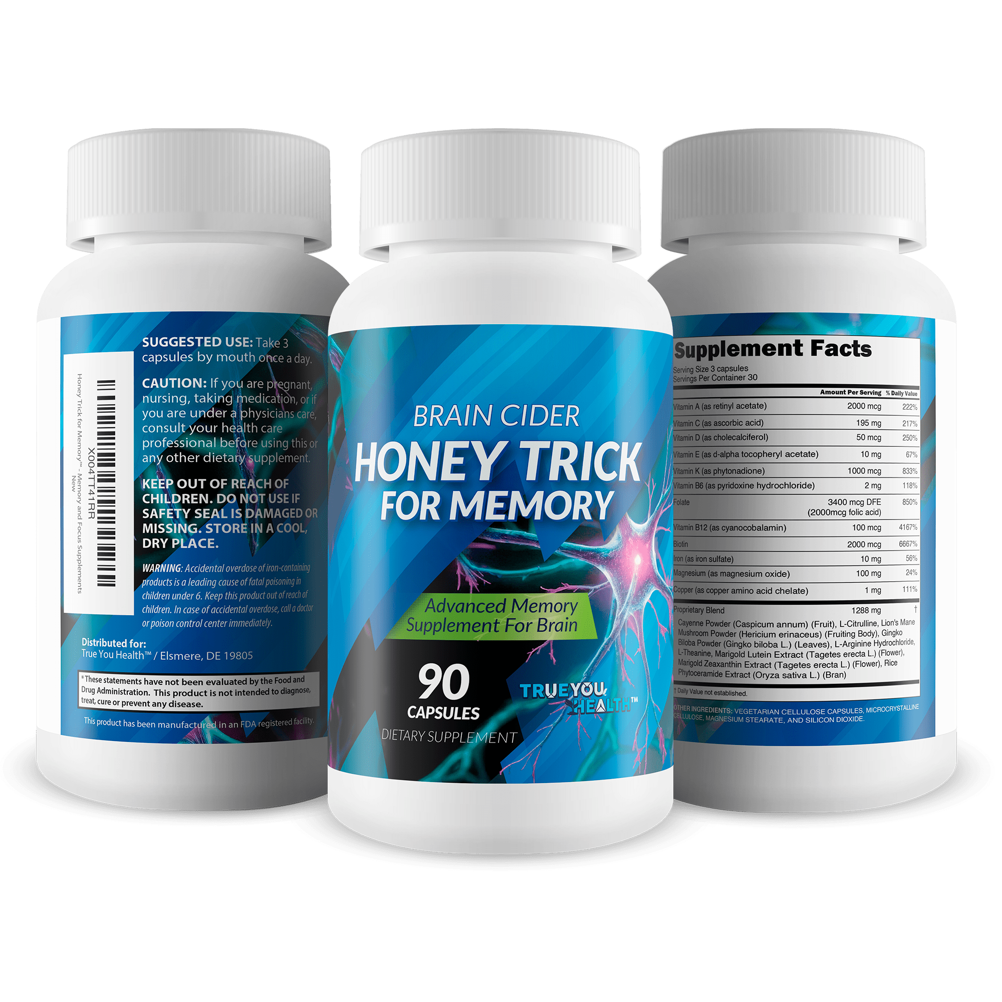 Honey Trick - Our Best Blood Flow, Vision, & Memory Supplement for Brain - Nervous System Support - Blood Balance Supplement - Japanese Capsaicin Honey Boost XL Nootropics Brain Support