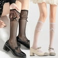 thumbnail image 3 of Women's Fishnet Knee Highs Socks Sheer Lace Trouser Socks Bows Calf Socks, 3 of 21