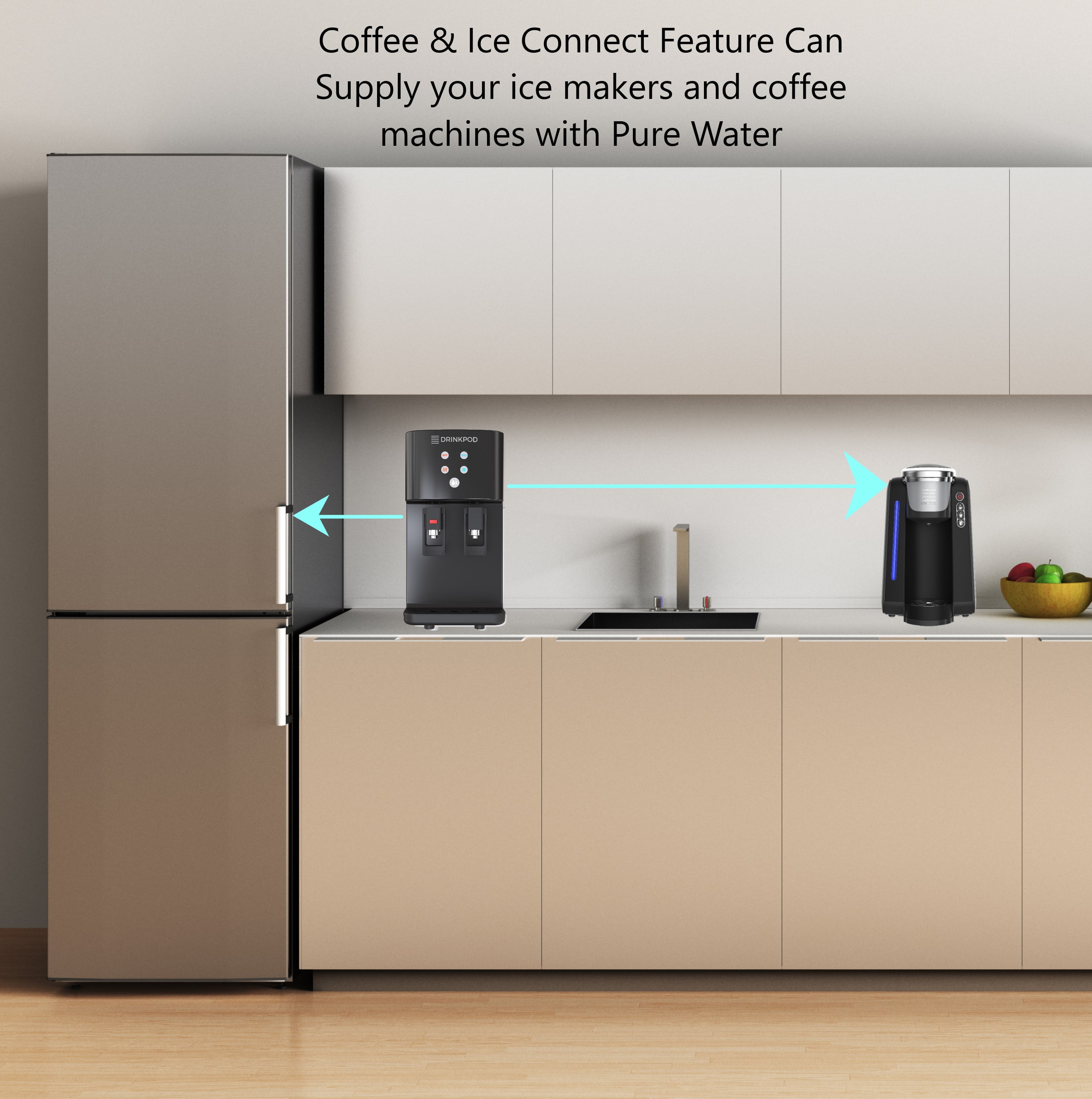 Drinkpod 2000 Series Touchless Bottleless Hot & Cold Water Cooler Dispenser with 4 Stage Purification, Complete Installation Kit & Cafe Connect; Black