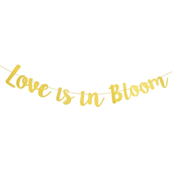 Love Is In Bloom Banner, Engagement Party Decorations Floral Bridal Shower Decor Gold Paper Sign for Bridal Wedding Party