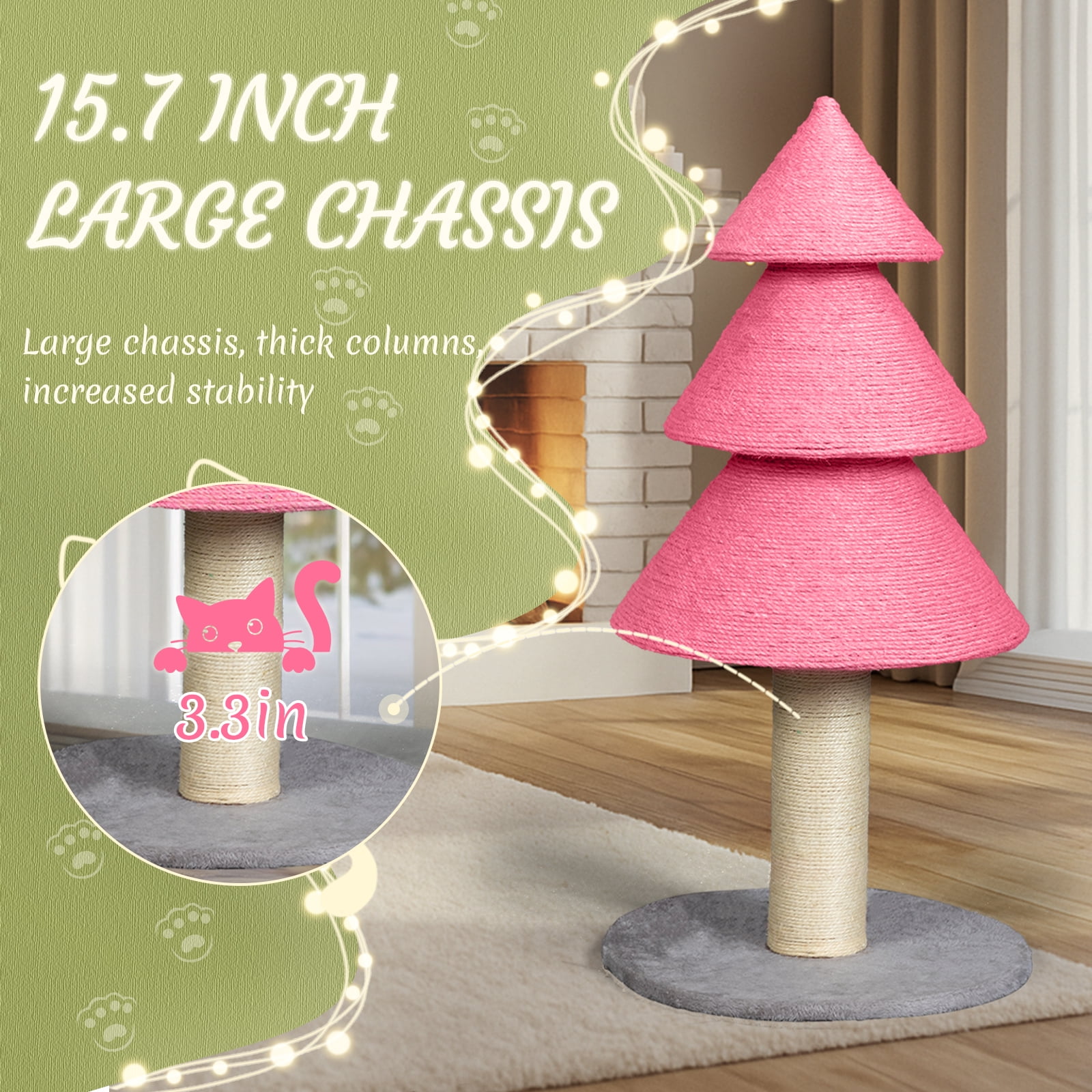 Zimtown Large Christmas Tree Cat Scratching Post, 31.5-Inch Tall Sisal Scratcher for Indoor Cats, with Toy Ball, Pink