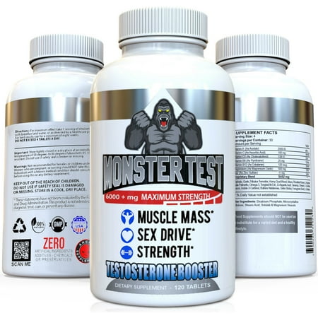 Angry Supplements Monster Test Men's Testosterone Booster for Strength, Muscle Mass and Drive (4-Pack)