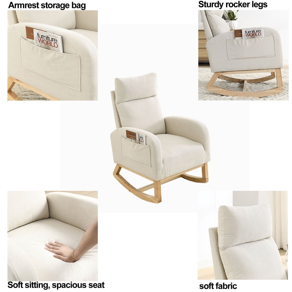 Yesfashion 27.6"W Modern Rocking Chair,Accent Upholstered Rocking Glider Chair with High Backrest,Armrests,2 Side Pocket,Lounge Chair for Home Living Room Bedroom Office