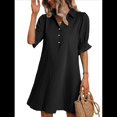 thumbnail image 1 of Vestido Camisero Informal para Mujer, con Mangas con Volantes, Botones y Bolsillos, Color Negro, Talla XL, 1 of 5