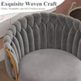 thumbnail image 4 of ABET Vanity Chair with Wheels, Small Velvet Office Desk Chair, Hand Woven Semi-Circle Makeup Stools for Girls Women Bedroom Nail Table, 360° Swivel & Height Adjustable Gold Base Armchair, Light Grey, 4 of 18
