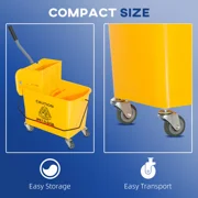 Compact Mop Bucket with Wringer, 21-Quart Rolling Mop Bucket with Separate Dirty & Clean Water