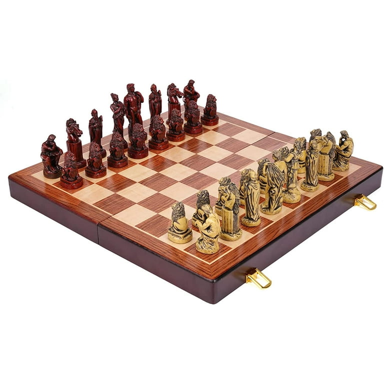  Chess Armory Wooden Chess Set - 17 inch Large Chess Board Sets  for Adults and Kids with Extra Queen Pieces & Storage Box : Toys & Games