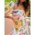 thumbnail image 5 of Women's Floral Square Neck Puff Sleeve Maxi Dress with Ruffle Hem in Polyester Fabric for Everyday Wear Summer, 5 of 15
