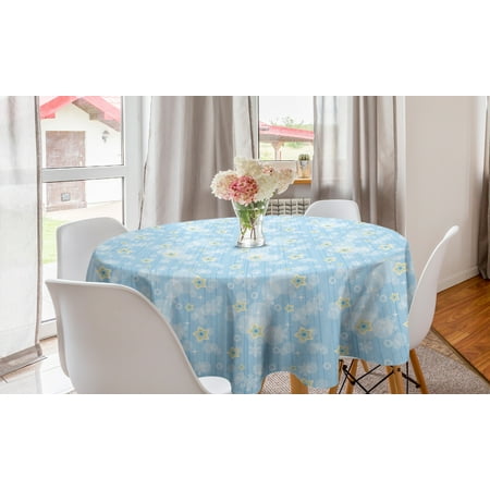 

Winter Round Tablecloth Kids Baby Pattern Night Sky with Soft Colored Stars New Year Theme Circle Table Cloth Cover for Dining Room Kitchen Decor 60 Baby Blue Yellow White by Ambesonne