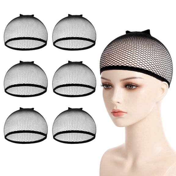 MORGLES 6 Pack Mesh Wig Caps, Breathable No-Slip Stretch Wig Caps for Braids, Curly & Long Hair, Black
