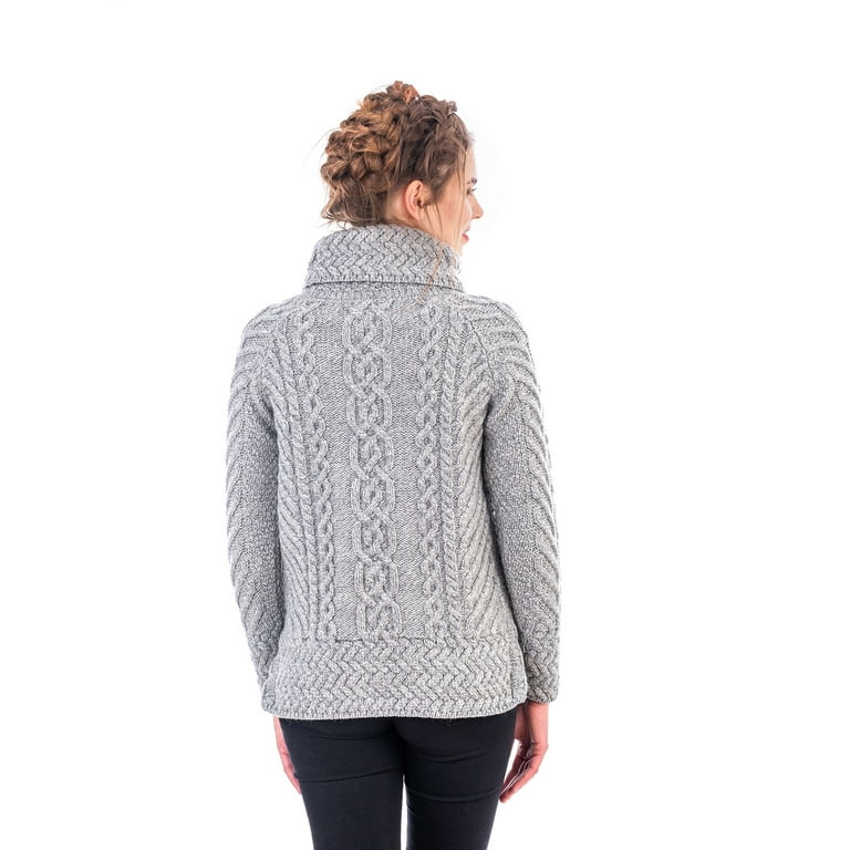 Fisherman Wool Funnel Neck Sweater - Grey, X-Small | Saol