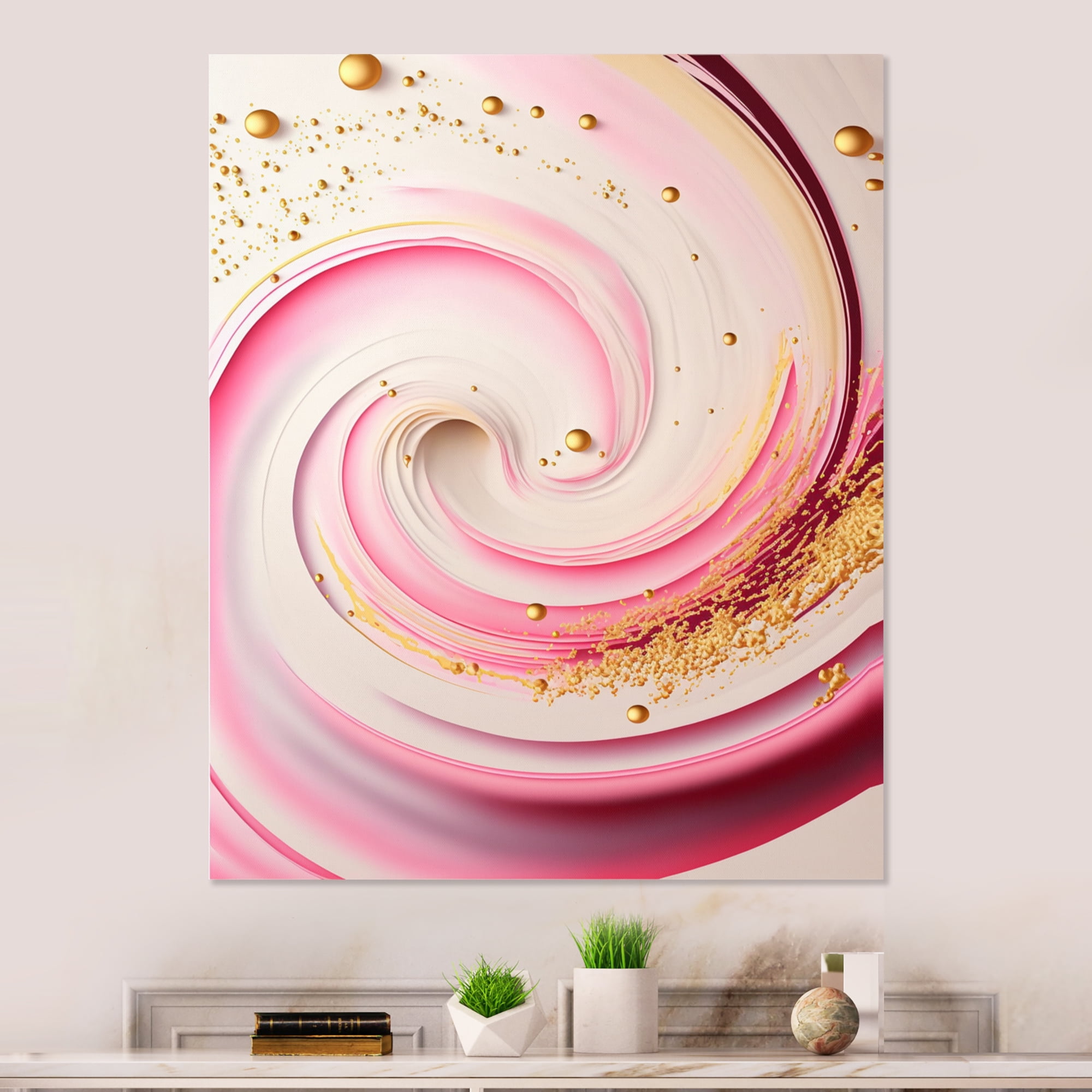 Designart Pink And Gold Abstract Circles I Canvas Wall Art
