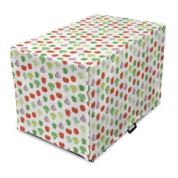 Vegetables Dog Crate Cover, Food Themed Simple Repetitive Pattern with Pepper Onion Broccoli and Tomatoes, Easy to Use Pet Kennel Cover Small Dogs Puppies Kittens, 7 Sizes, Multicolor, by Ambesonne