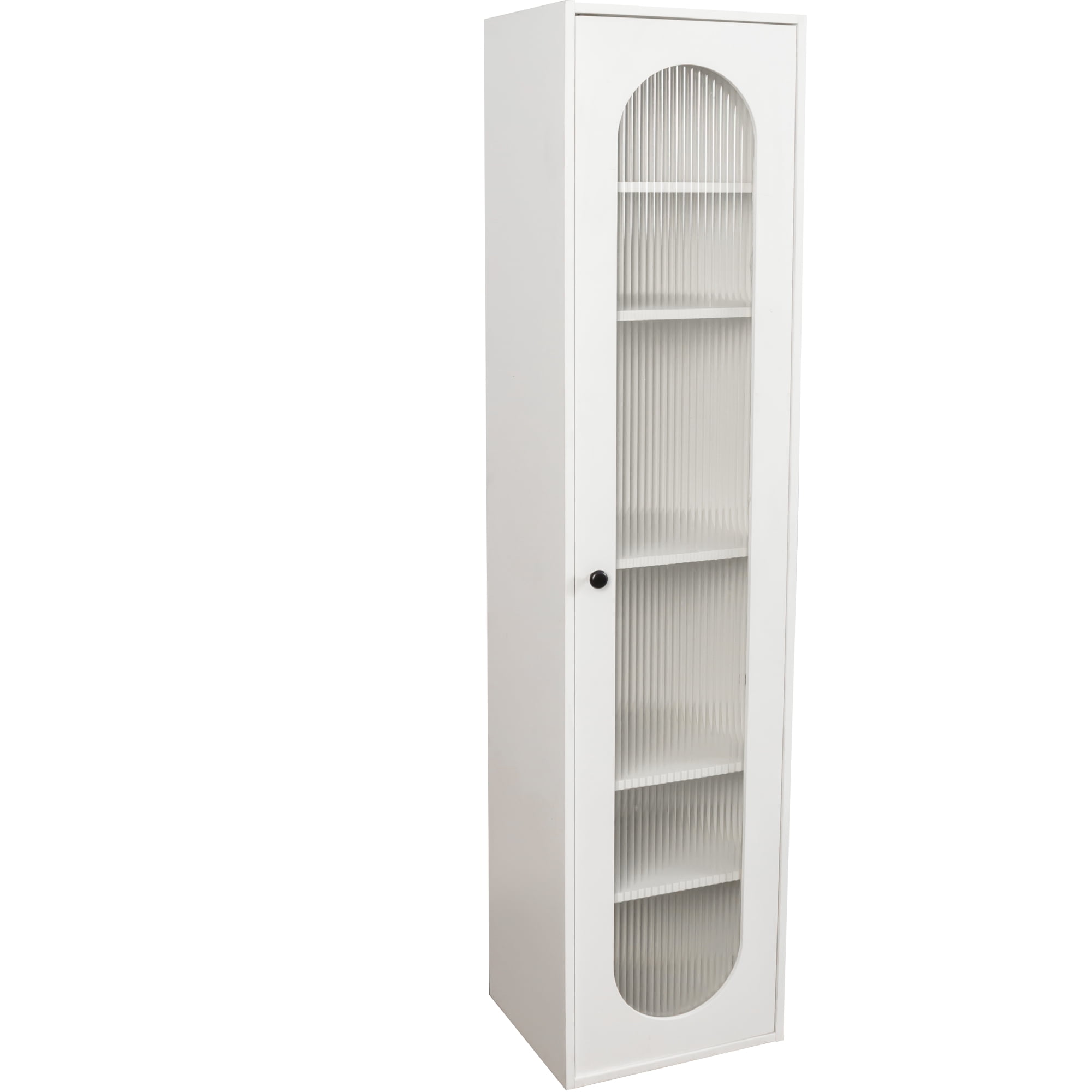 Mintazer 67" Tall Display Cabinet with Fluted Glass Door, 6 Tier Freestanding Storage Bookcase for Living Room Bedroom Home Office, White