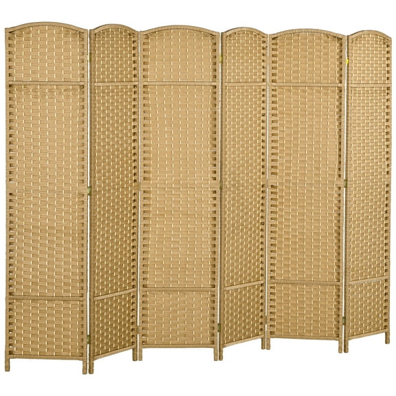 HOMCOM Room Divider, 6 Panel Folding Privacy Screen, 5.6' Tall Freestanding Wall Partition for Home Office, Bedroom, Nature Wood