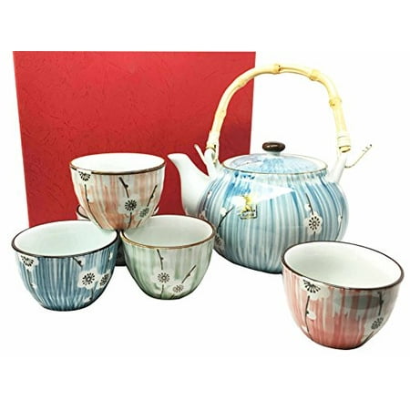 

Japanese Design White Cherry Blossom Ceramic Tea Pot and Cups Set Serves 5 Beautifully Packaged in Gift Box Excellent Home Decor Asian Living