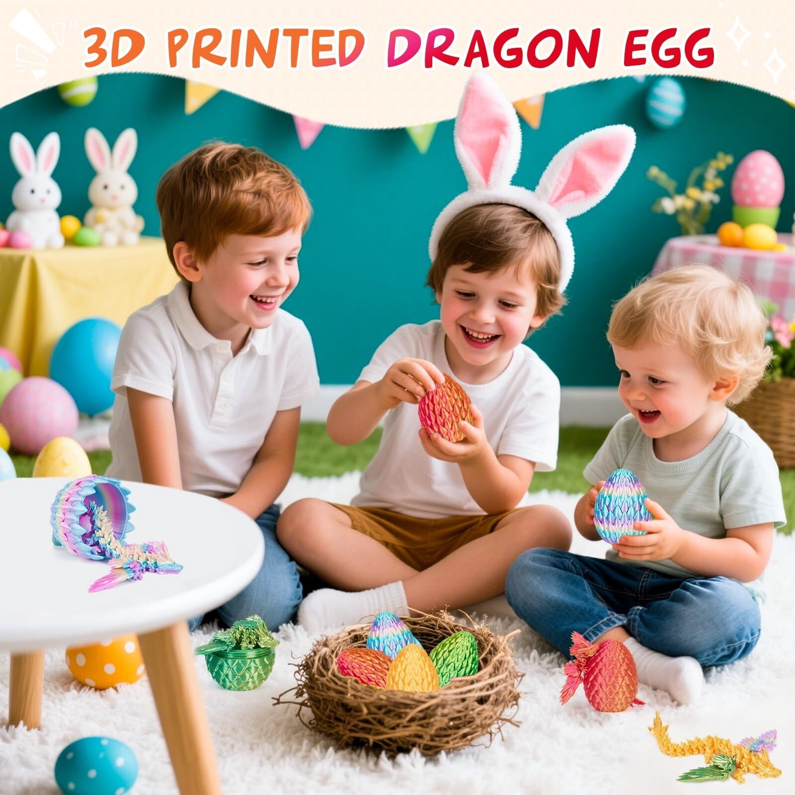 3D Printed Dragon Eggs  4PCS Articulated Dragon , Mystery 3D Fidget Dinosaur Eggs Set for & Adults, Fantasy Desk Decor & Collectible Gifts