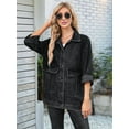 thumbnail image 5 of Denim Jacket for Women Button Down Vintage Distressed Blue Jean Jacket Black Grey XL, 5 of 9